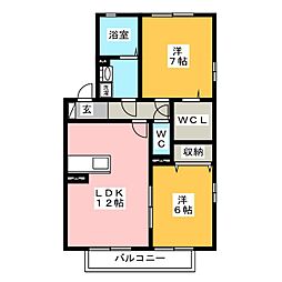 セジュールスグエ 2LDKの間取図画像