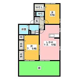 パティオB 2LDKの間取図画像