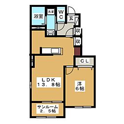 サンクレール2 1LDKの間取図画像
