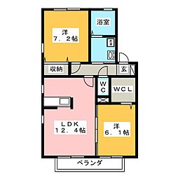 ロイヤルガーデンB 2LDKの間取図画像