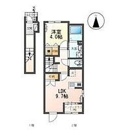 大垣市南若森5丁目アパート 1LDKの間取図画像