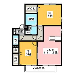パティオC 2LDKの間取図画像
