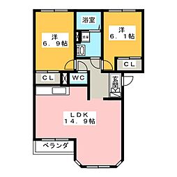 ヴィラルミナスC 2LDKの間取図画像