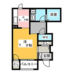 コンフォートビブレ 1Kの間取図画像
