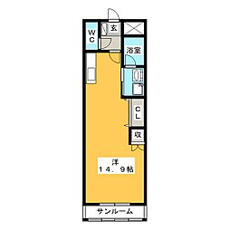 サンヴィレッジA ワンルームの間取図画像