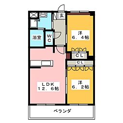 リバーサイドアベニュー 2LDKの間取図画像