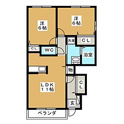 ユナイテッドステージB 2LDKの間取図画像