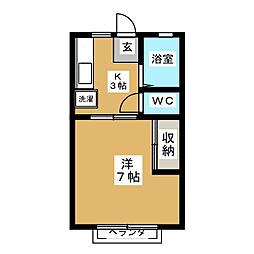 サンシティー林セブンB 1Kの間取図画像
