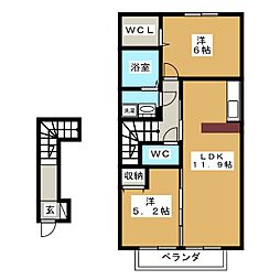 ラフィーネ・デュオ2A棟 2LDKの間取図画像