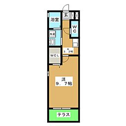 アンリビエール 1Kの間取図画像