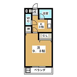 コーポミウラ2 1Kの間取図画像