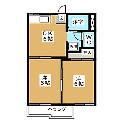 グリーンヒルズD 2DKの間取図画像