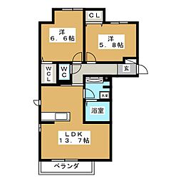 ハートンD 2LDKの間取図画像