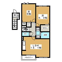 サンライズ 2LDKの間取図画像