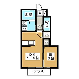 エクセル大和B 1DKの間取図画像