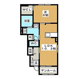 エアリー1 1LDKの間取図画像
