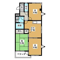 ハイリッジ牧野 3DKの間取図画像