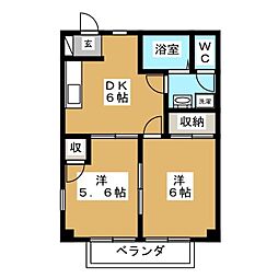 フラット長松B 2DKの間取図画像