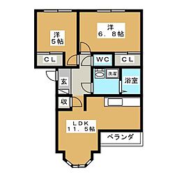 オンテール 2LDKの間取図画像