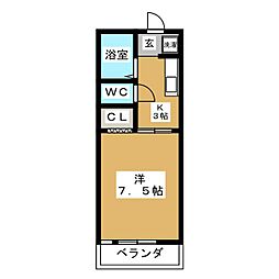 キャッスルKS 1Kの間取図画像