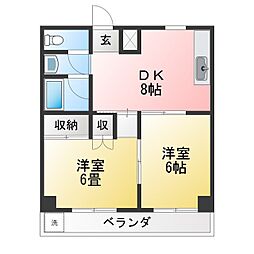 第六清風荘 2DKの間取図画像