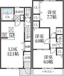 大垣市室村町2丁目アパート 3LDKの間取図画像