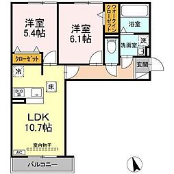 DーROOM蘇原村雨町B棟 2LDKの間取図画像