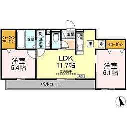 DーROOM蘇原村雨町C棟 2LDKの間取図画像