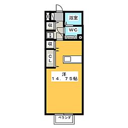 アンティエーヌモナリエB棟 ワンルームの間取図画像