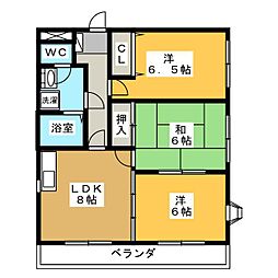フローラ林A 3LDKの間取図画像
