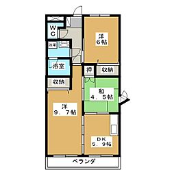 オークヴィレッヂ21壱番館 3DKの間取図画像