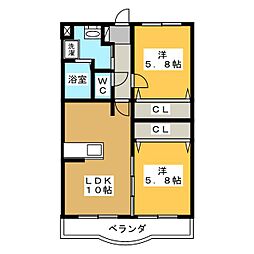 ヴィ・ボヌール 2LDKの間取図画像