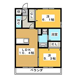 ヴィラグレンディール 2LDKの間取図画像