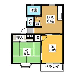 シャンポール三ツ池A 2DKの間取図画像