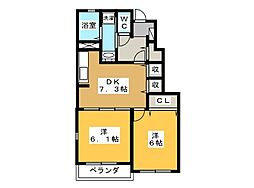 リヴァーアンジュB 2DKの間取図画像