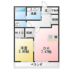 グリーンフォレスト那加門前 1DKの間取図画像