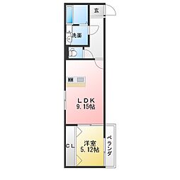 グリーンフォレスト那加門前 1LDKの間取図画像