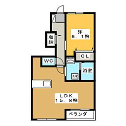 ピクシーラビットB 1LDKの間取図画像