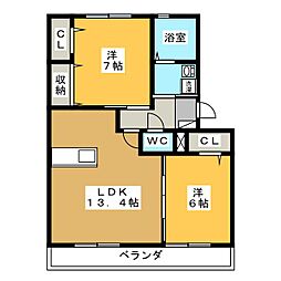 アザレ蘇原E 2LDKの間取図画像