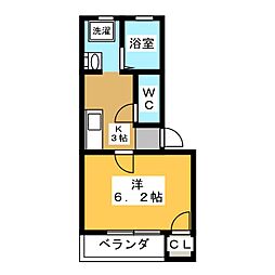 ベルテ2 1Kの間取図画像