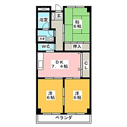 Limpiaミヤケ 3DKの間取図画像