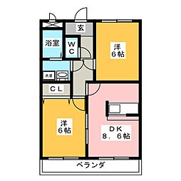 フェリーチエ 2DKの間取図画像