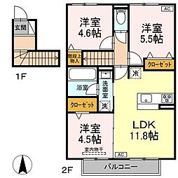 駅西III 203 2階3LDKの間取り