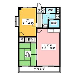 サンシャイン渡辺 2LDKの間取図画像
