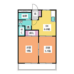 リバーパレスイワタ 2DKの間取図画像