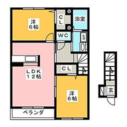 エスポワール2 2LDKの間取図画像
