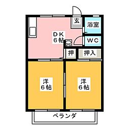 サンシティにわB 2DKの間取図画像