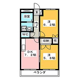 ラフィネ上恵土 2DKの間取図画像