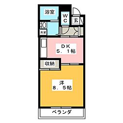 シャインハイツ3 1DKの間取図画像