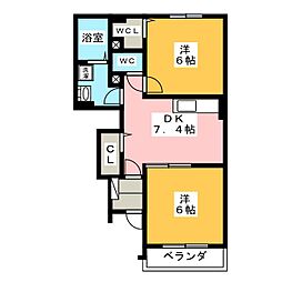 ストロベリーハウスB 2DKの間取図画像
